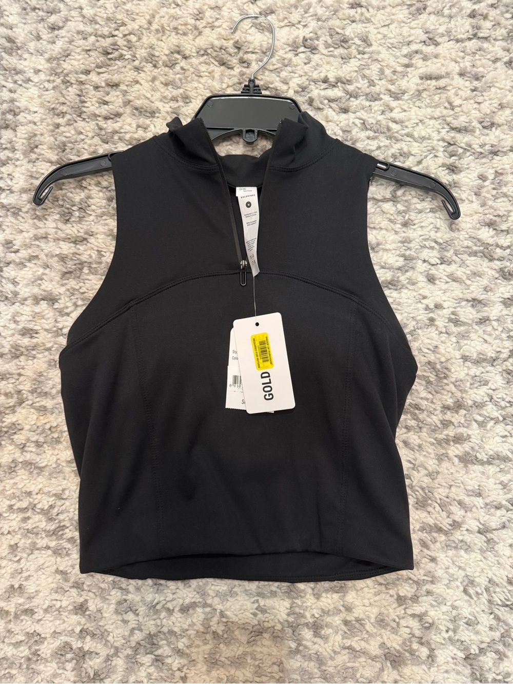 Gold Activewear Black Zip-Front Mock Neck Crop Top